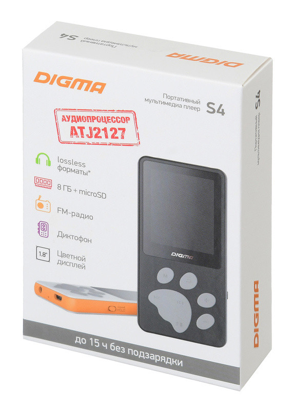 MP3 плеер - Digma S4 8GB, экран 1.8", FM радио, microSD, черный/серый - фото 8 - id-p215273617