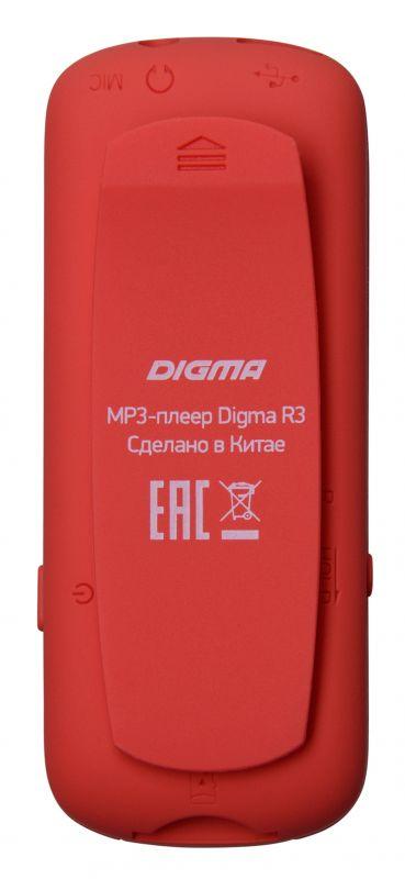 MP3 плеер - Digma R3 8GB, экран 0.8", FM радио, microSD, прищепка, красный - фото 4 - id-p215273773