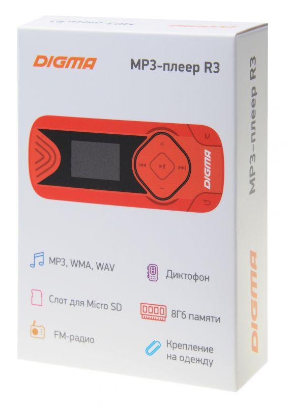 MP3 плеер - Digma R3 8GB, экран 0.8", FM радио, microSD, прищепка, красный - фото 8 - id-p215273773