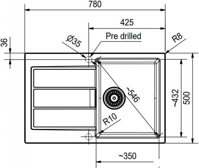 Мойка S2D 611-78 цвет серый, вентиль-автомат, скрытый перелив под пластиной, сифон в комплекте, крепления Fast - фото 2 - id-p215144302