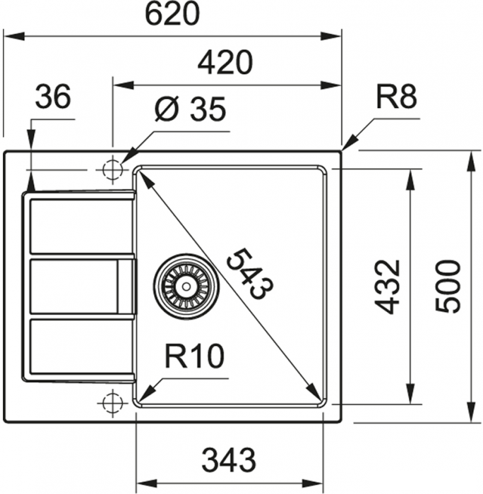 Мойка S2D 611-62/500 цвет оникс, вентиль-автомат, скрытый перелив под пластиной, сифон в комплекте - фото 2 - id-p215144313