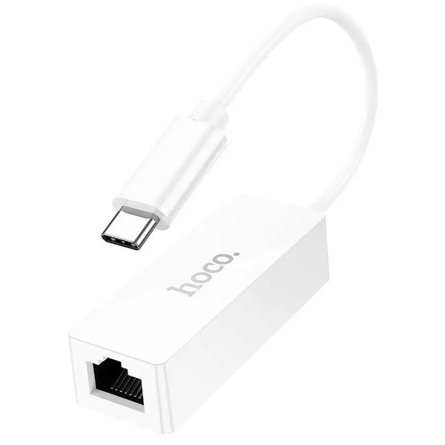 Переходник Type-C - RJ45 0.15м - HOCO UA22, 100Mbps, белый (внешняя сетевая карта)