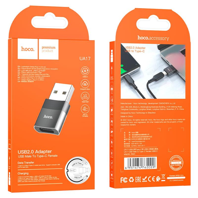 Переходник USB - Type-C - HOCO UA17, OTG, чёрный - фото 5 - id-p215280483