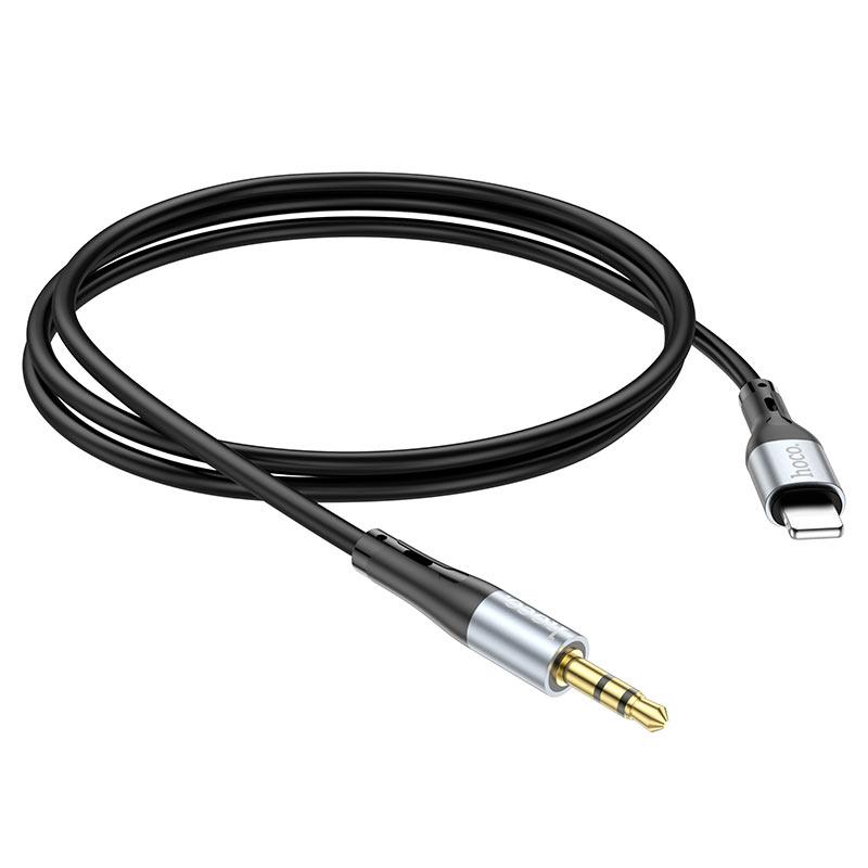 AUX кабель Lightning - Jack 3.5 1м - HOCO UPA22, силиконовая оплетка, чёрный - фото 2 - id-p215281375