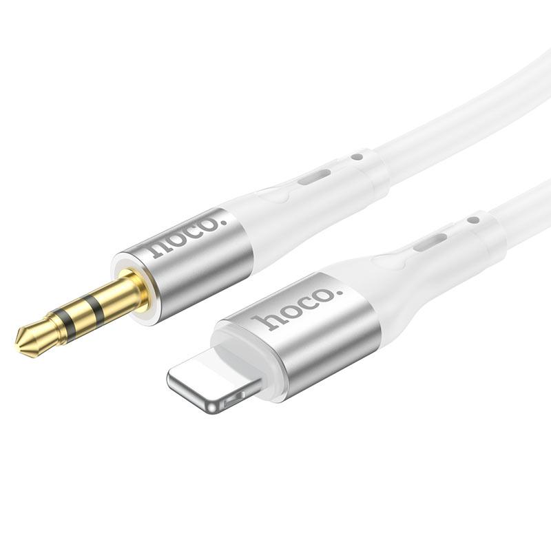 AUX кабель Lightning - Jack 3.5 1м - HOCO UPA22, силиконовая оплетка, белый - фото 1 - id-p215281731