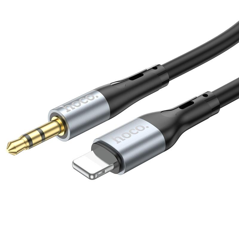 AUX кабель Lightning - Jack 3.5 1м - HOCO UPA22, силиконовая оплетка, чёрный - фото 1 - id-p215281375