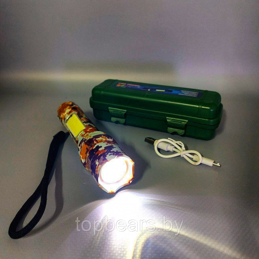 Фонарь электрический светодиодный аккумуляторный с фокусировкой луча и боковой подсветкой XPECOB - фото 3 - id-p215284304