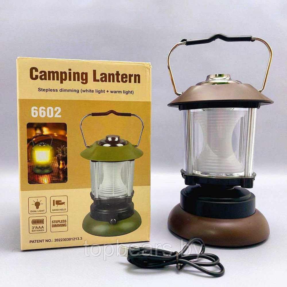 Кемпинговая лампа в стиле ретро Camping lantern 6602 с регулируемой яркостью (USB или батарейки, 3 режима - фото 2 - id-p215284307