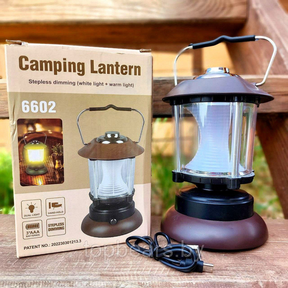 Кемпинговая лампа в стиле ретро Camping lantern 6602 с регулируемой яркостью (USB или батарейки, 3 режима - фото 9 - id-p215284307