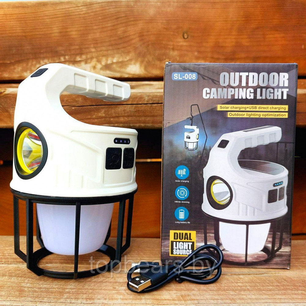 Кемпинговый ручной фонарь-лампа Outdoor camping light SL-008 (USB, солнечная батарея, 6 режимов работы, - фото 2 - id-p215284311