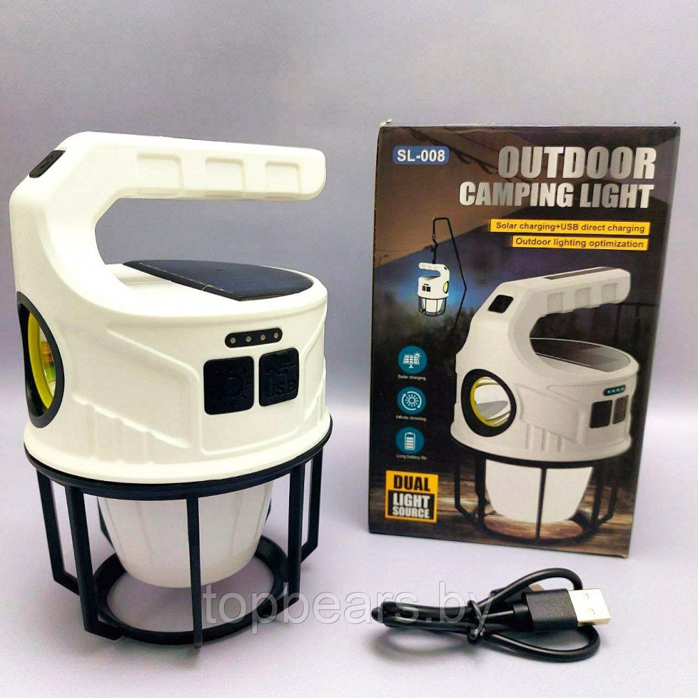 Кемпинговый ручной фонарь-лампа Outdoor camping light SL-008 (USB, солнечная батарея, 6 режимов работы, - фото 5 - id-p215284311