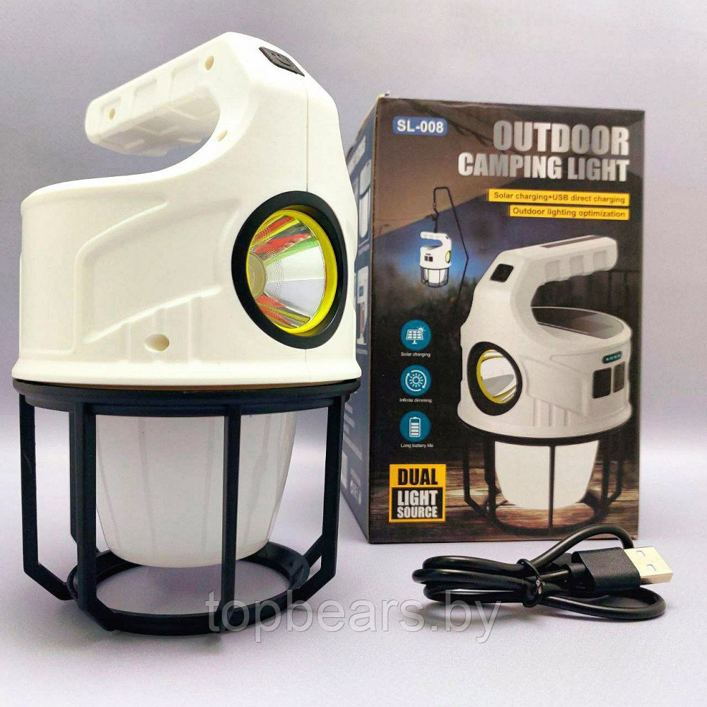 Кемпинговый ручной фонарь-лампа Outdoor camping light SL-008 (USB, солнечная батарея, 6 режимов работы, - фото 8 - id-p215284311