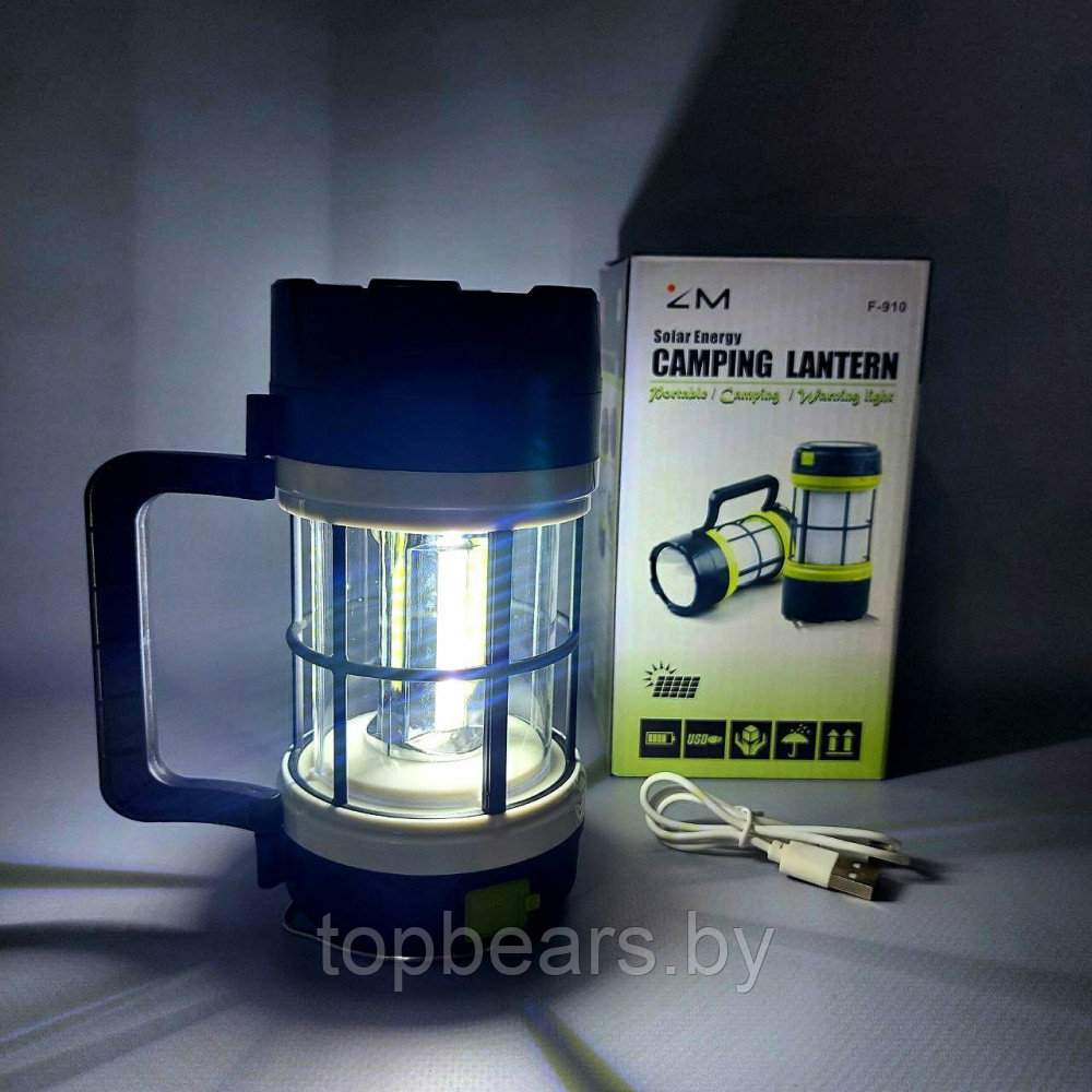 Кемпинговый фонарь-лампа Camping lantern F 910B (зарядка USB и солнечные батареи, 5 режимов работы, функция - фото 7 - id-p215284320