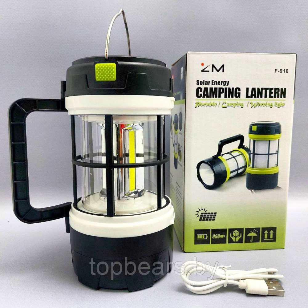 Кемпинговый фонарь-лампа Camping lantern F 910B (зарядка USB и солнечные батареи, 5 режимов работы, функция - фото 9 - id-p215284320