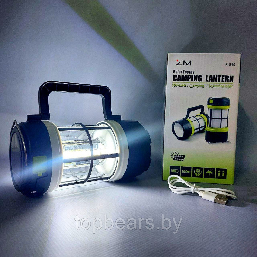 Кемпинговый фонарь-лампа Camping lantern F 910B (зарядка USB и солнечные батареи, 5 режимов работы, функция - фото 10 - id-p215284320