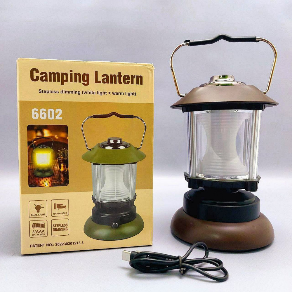 Кемпинговая лампа в стиле ретро Camping lantern 6602 с регулируемой яркостью (USB или батарейки, 3 режима - фото 4 - id-p215284589