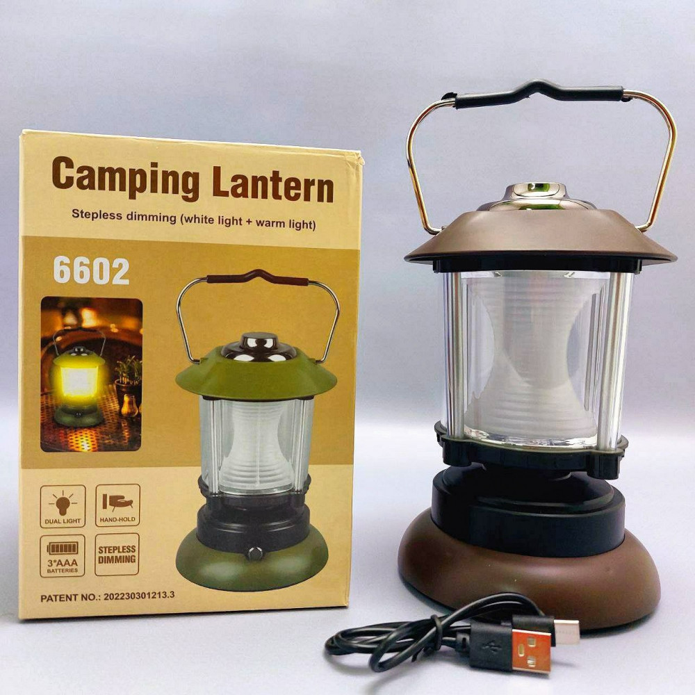 Кемпинговая лампа в стиле ретро Camping lantern 6602 с регулируемой яркостью (USB или батарейки, 3 режима - фото 7 - id-p215284589