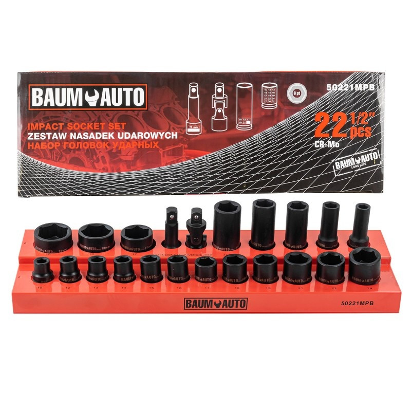 Головки ударные 1/2", набор 22 пр. (6-гр.) Baum Auto BM-50221MPB - фото 1 - id-p215287595