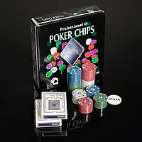 Набор для покера 100 фишек с номиналом квадратная коробка, 2 колоды карт, фишка диллера