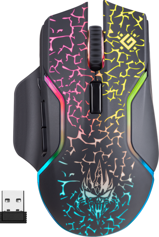 Беспроводная мышь Defender Oneshot GM-067, 7 кнопок, 3200dpi, подсветка, аккумулятор 300mAh, черная