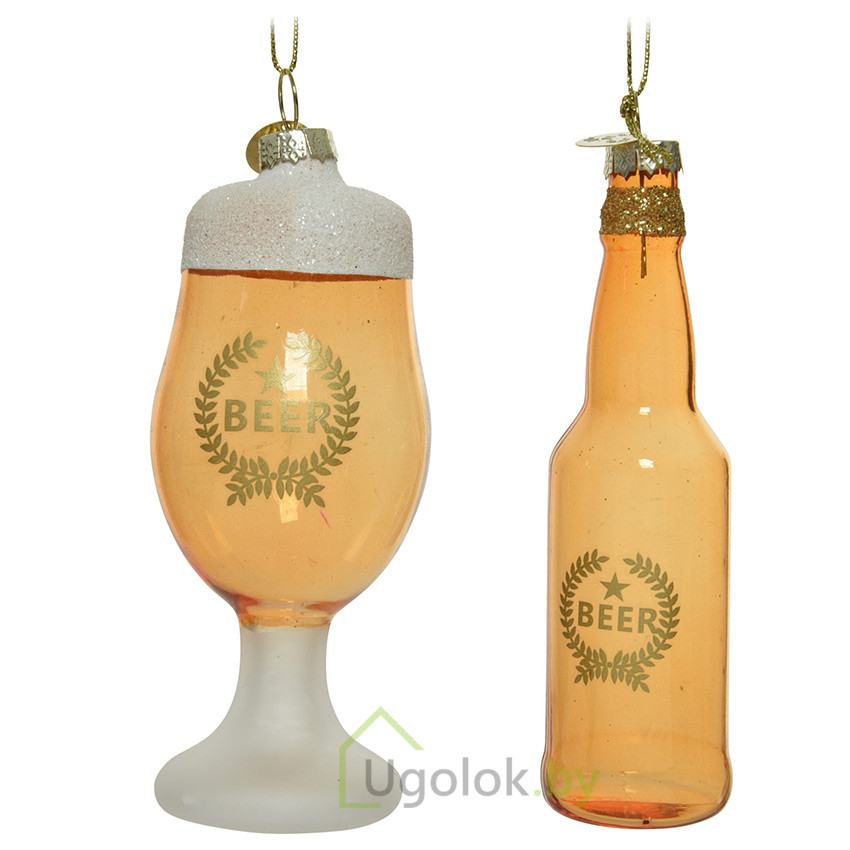 Елочное украшение Бокал и бутылка микс Kaemingk 1 шт. 12 см коричневый - фото 1 - id-p215331111