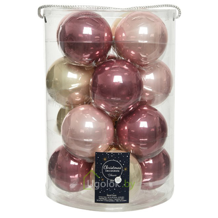 Набор елочных шаров Kaemingk 16 шт. 8 см розовые оттенки - фото 1 - id-p215331140