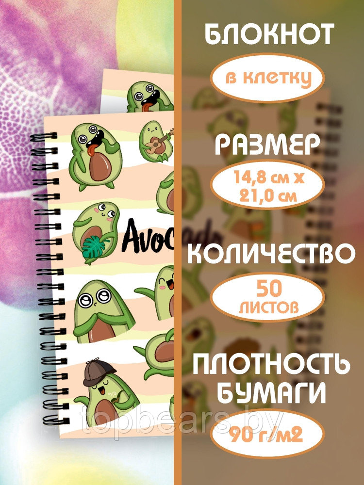 Блокнот для записей "Авокадо" в клетку с картонной обложкой (А5, спираль, 50 листов, 90гр/м2) дизайн "Кофе" - фото 3 - id-p215331385