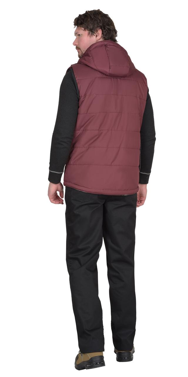 Жилет СИРИУС-ЗОДИАК утепленный с капюшоном бордовый с флисовой подкладкой - фото 3 - id-p186149957