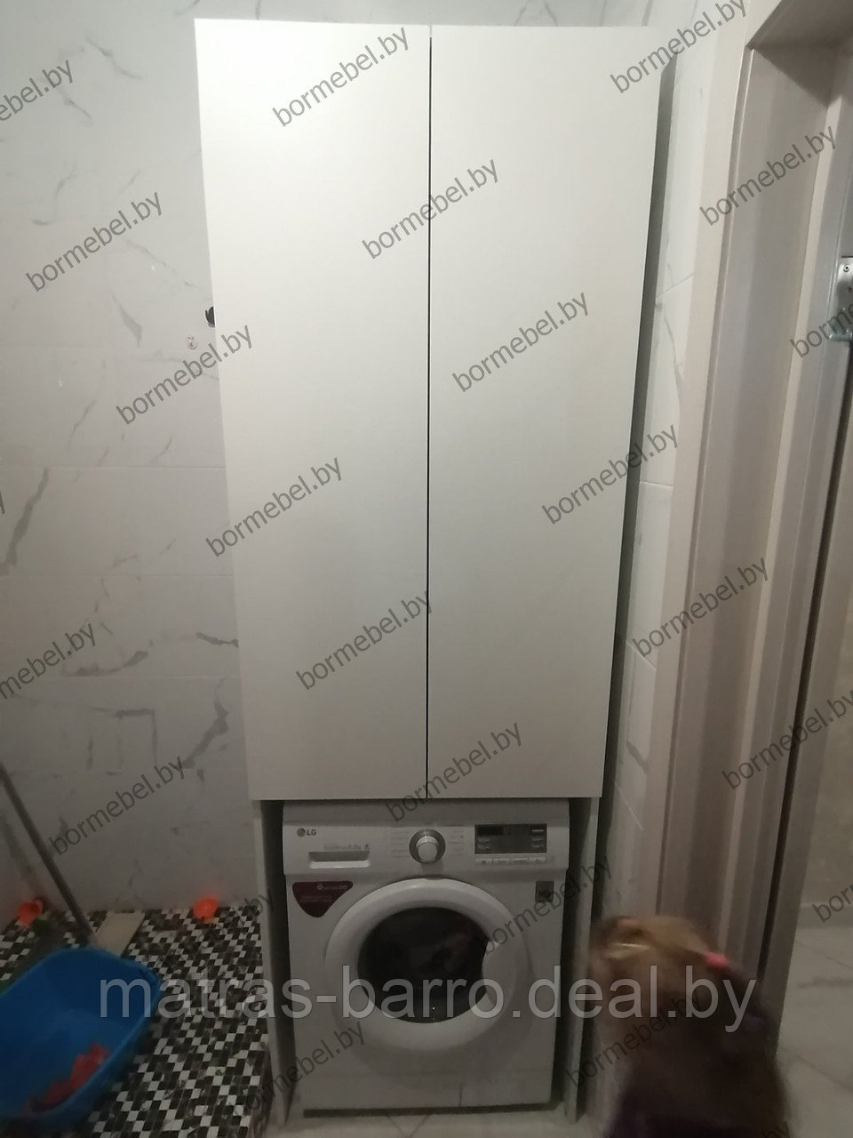 Шкаф-пенал под стиральную машину белый без ручек - фото 1 - id-p215336421