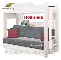 Кровать двухъярусная с диван-кроватью в цвете белый термостяжка