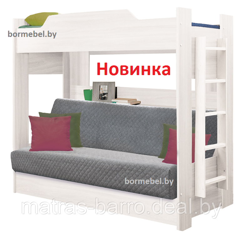 Кровать двухъярусная с диван-кроватью в цвете белый термостяжка - фото 1 - id-p202673759
