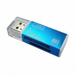 USB 2.0 Card reader CBR Human ("Glam") CR-424, синий цвет, All-in-one, Micro MS(M2), SD, T-flash, MS-DUO, MMC, - фото 1 - id-p215336538