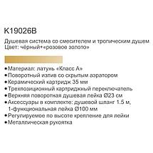Душевая система со смесителем с изливом и тропическим душем, латунь, черный/золото GERHANS K19026B, фото 2
