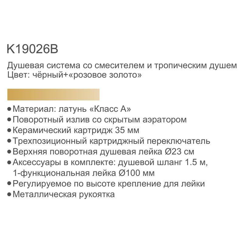 Душевая система со смесителем с изливом и тропическим душем, латунь, черный/золото GERHANS K19026B - фото 2 - id-p215337310