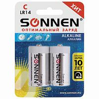 Батарейки КОМПЛЕКТ 2 шт., SONNEN Alkaline, С (LR14, 14А), алкалиновые, блистер ЦЕНА БЕЗ НДС