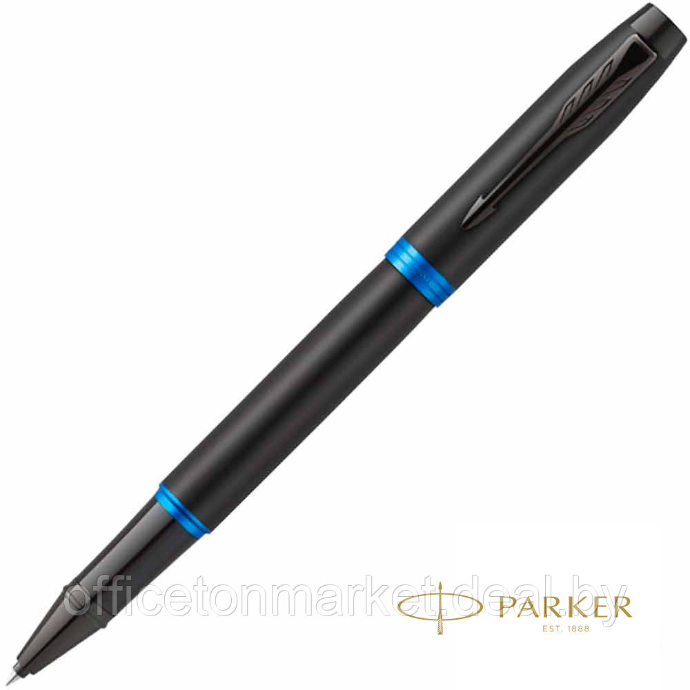 Ручка-роллер Parker "IM Vibrant Rings T315 Marine Blue PVD", 0,5 мм, черный, синий, стерж. черный