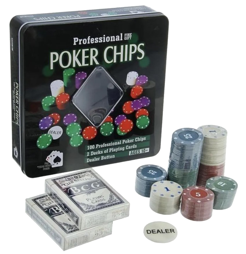 Набор для игры в покер "Professional Poker Chips", 100 фишек + 2 колоды карт - фото 1 - id-p215340593