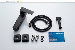 Смеситель настенный с гигиеническим душем ЧЕРНЫЙ Ledeme, фото 2