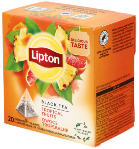 Чай Lipton ароматизированный пакетированный 36 г, 20 пирамидок, Tropical Fruit, черный чай - фото 1 - id-p215235269