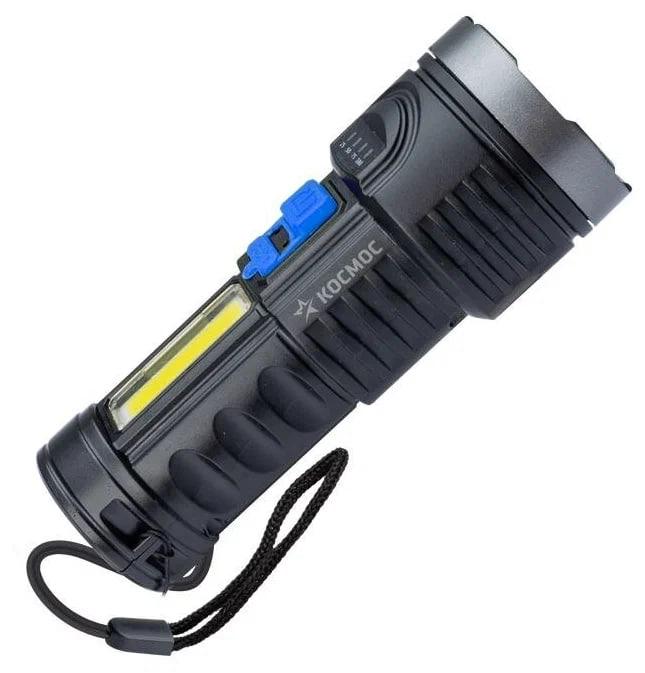 Фонарь ручной с аккумулятором - КОСМОС KOS115Lit, 3W LED + 3W COB, 120лм, 1200mAh (3 часа), пластик, чёрный - фото 1 - id-p215355470