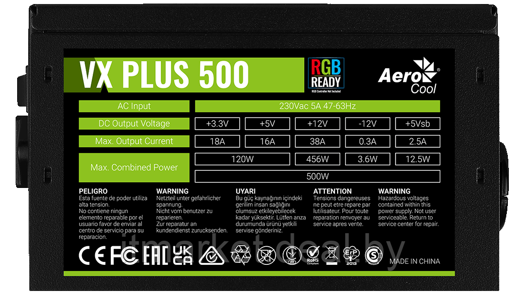 Блок питания 500W Aerocool VX-500 PLUS RGB - фото 4 - id-p215356170