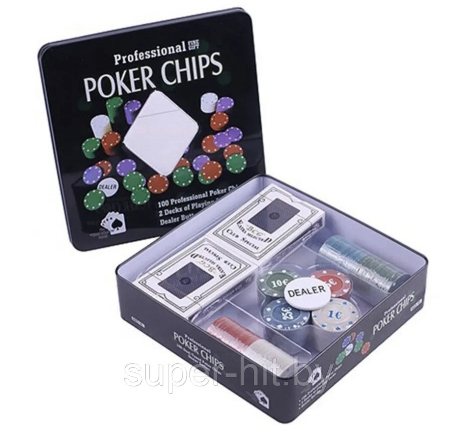 Набор для игры в покер "Professional Poker Chips", 100 фишек + 2 колоды карт - фото 2 - id-p215357662