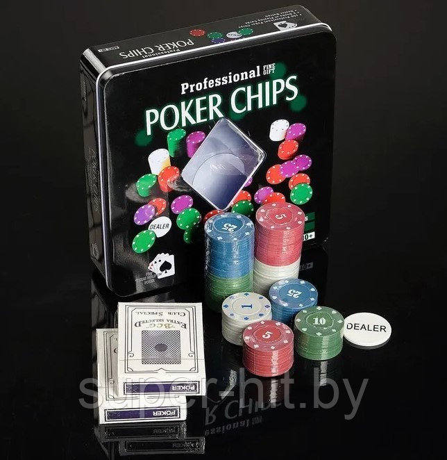 Набор для игры в покер "Professional Poker Chips", 100 фишек + 2 колоды карт - фото 4 - id-p215357662