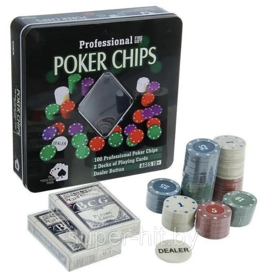 Набор для игры в покер "Professional Poker Chips", 100 фишек + 2 колоды карт - фото 6 - id-p215357662