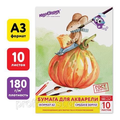 Папка для акварели БОЛЬШОГО ФОРМАТА А3, 10 л., 180 г/м2, ЮНЛАНДИЯ, 297х420 мм, "Мышонок" ЦЕНА БЕЗ НДС - фото 1 - id-p215369600