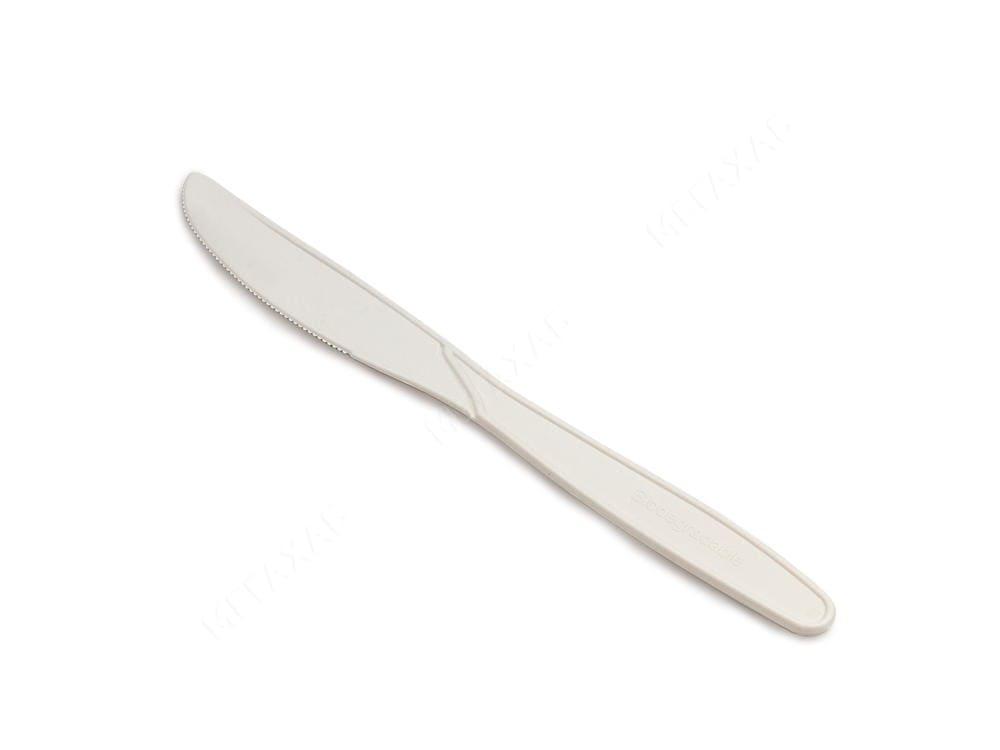Нож столовый 190 мм белый, кукурузный крахмал (биоразлагаемый) - 50шт. - фото 1 - id-p215373346