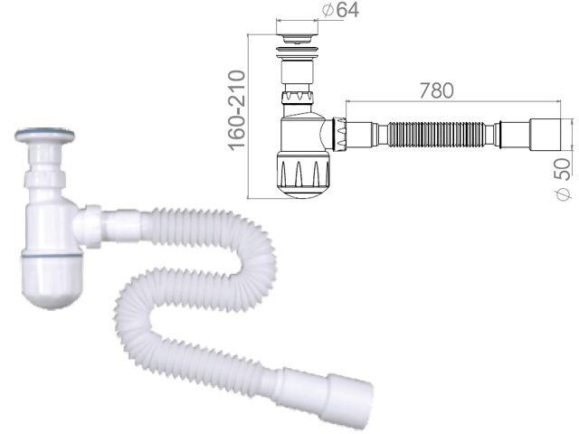 Сифон для биде, выпуск 64мм,  с гибкой трубой 1 1/4"- 40/50мм, AV Engineering