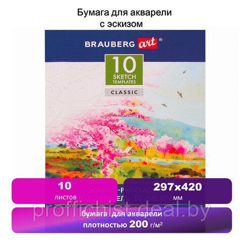 Папка для акварели С ЭСКИЗОМ, БОЛЬШАЯ А3, 10 л., 200 г/м2, 297х420 мм, BRAUBERG ЦЕНА БЕЗ НДС - фото 1 - id-p215389903