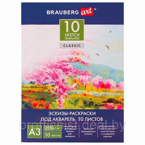 Папка для акварели С ЭСКИЗОМ, БОЛЬШАЯ А3, 10 л., 200 г/м2, 297х420 мм, BRAUBERG ЦЕНА БЕЗ НДС - фото 2 - id-p215389903