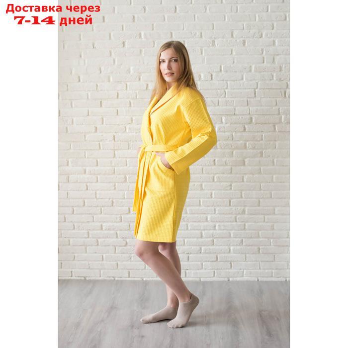 Халат женский, шалька+кант, размер 44, лимонный, вафля - фото 2 - id-p215361580